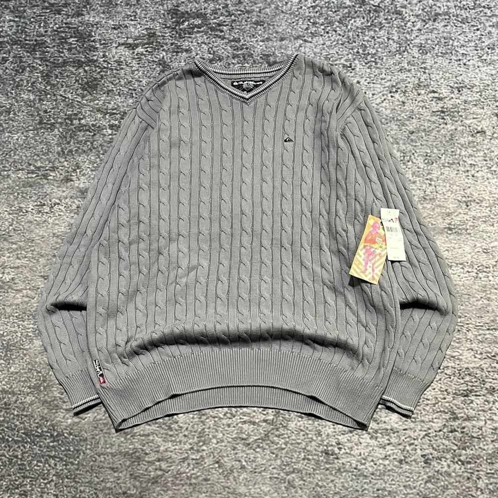 NEW Quiksilver Cable Knit Sweater‎ Mens XL Gray Vintage Y2K Surf Skater Grunge